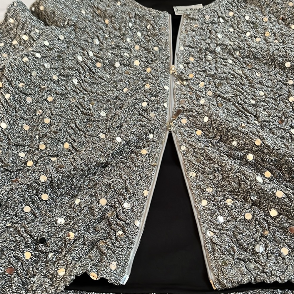 Joseph Ribkoff size 16 silver zip front dressy jacket with silver sequin detail - Picture 8 of 12